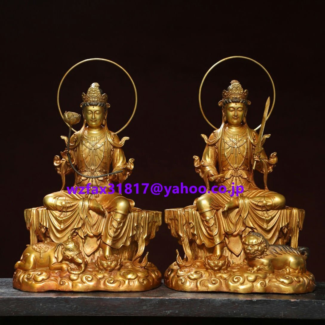 銅塗金 文殊普賢造像一対 仏像 細工彫刻★仏教古美術★仏像★細密細工★廃寺旧蔵拍卖
