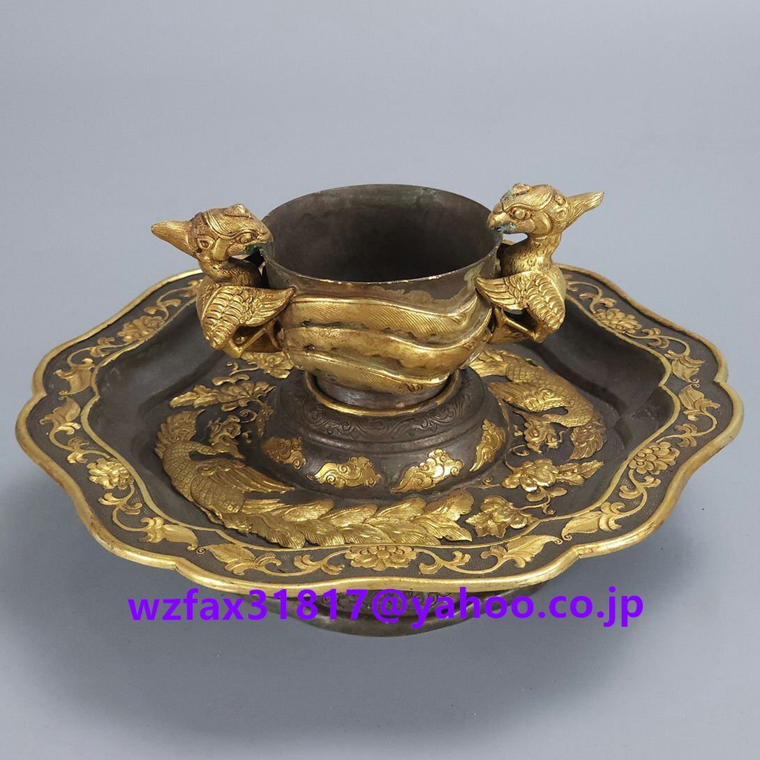唐時代 銅塗金花盞 細密細工★古置物★古賞物★古擺件★蒐集家放出★唐物拍卖