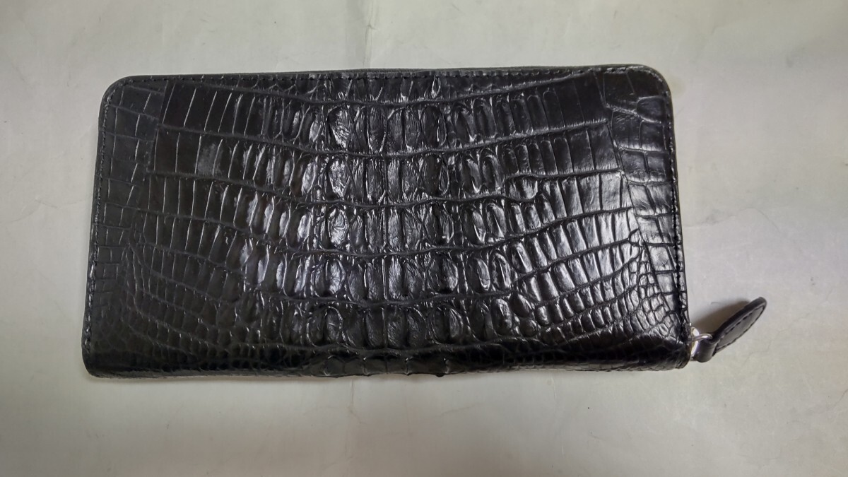 未使用品 高級男性用長財布・小銭入れあり クロコダイル革・1枚革 ブラック 送料無料拍卖