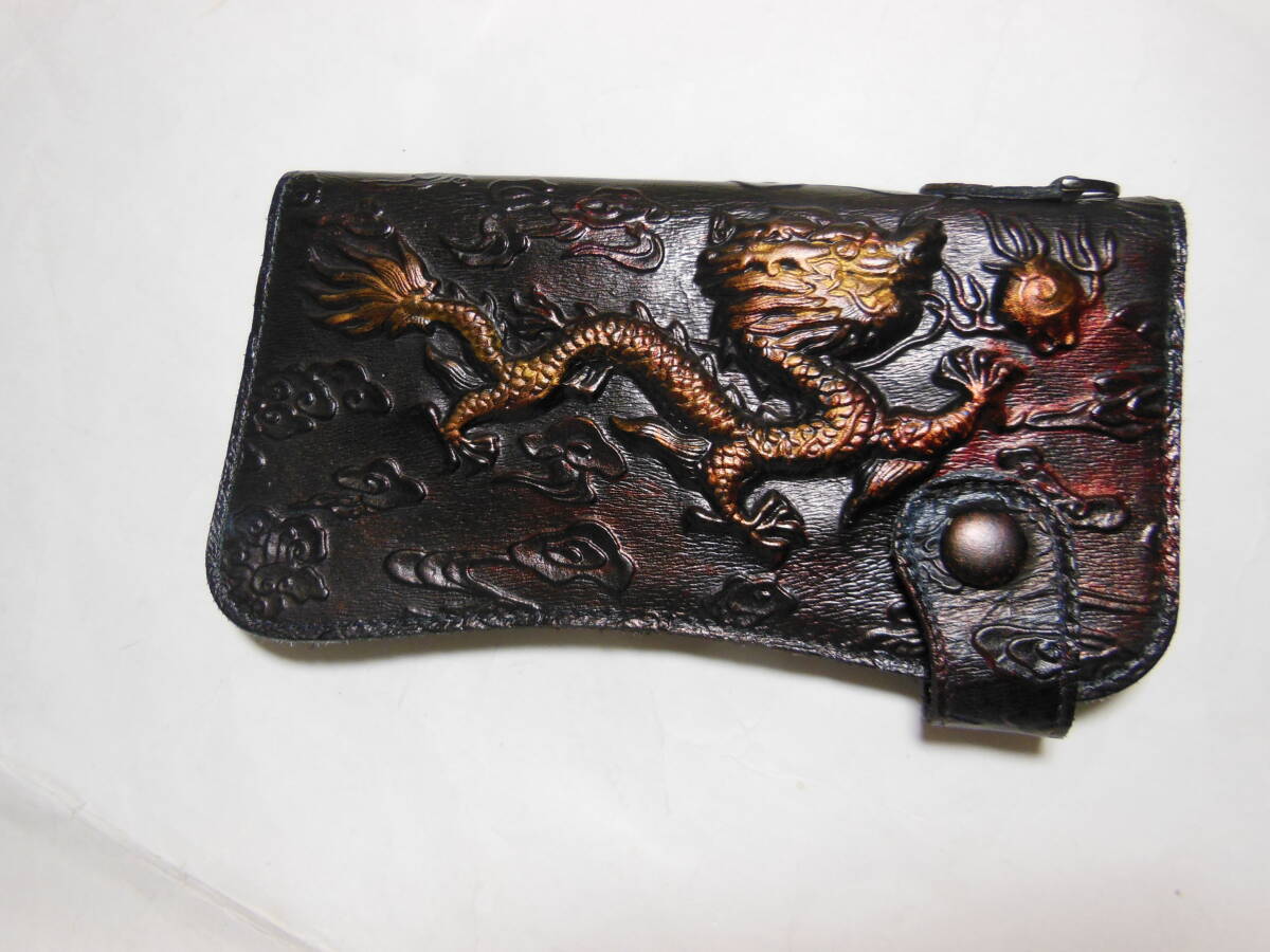 未使用品 男性用長財布・小銭入れあり 本革彫花・オールレザー ブラウン 送料無料拍卖