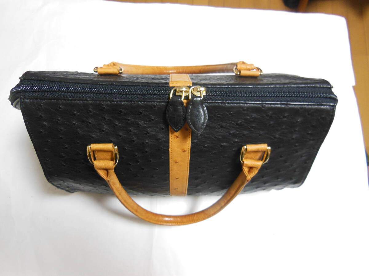 未使用品 高級エキゾチックレザーレディーストートバッグ オーストリッチ革 ブラック 送料無料拍卖