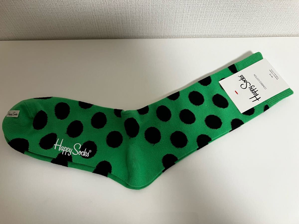 ニューヨーク購入/新品 ハッピーソックス/グリーンブラックドット柄/カジュアル靴下25〜27拍卖