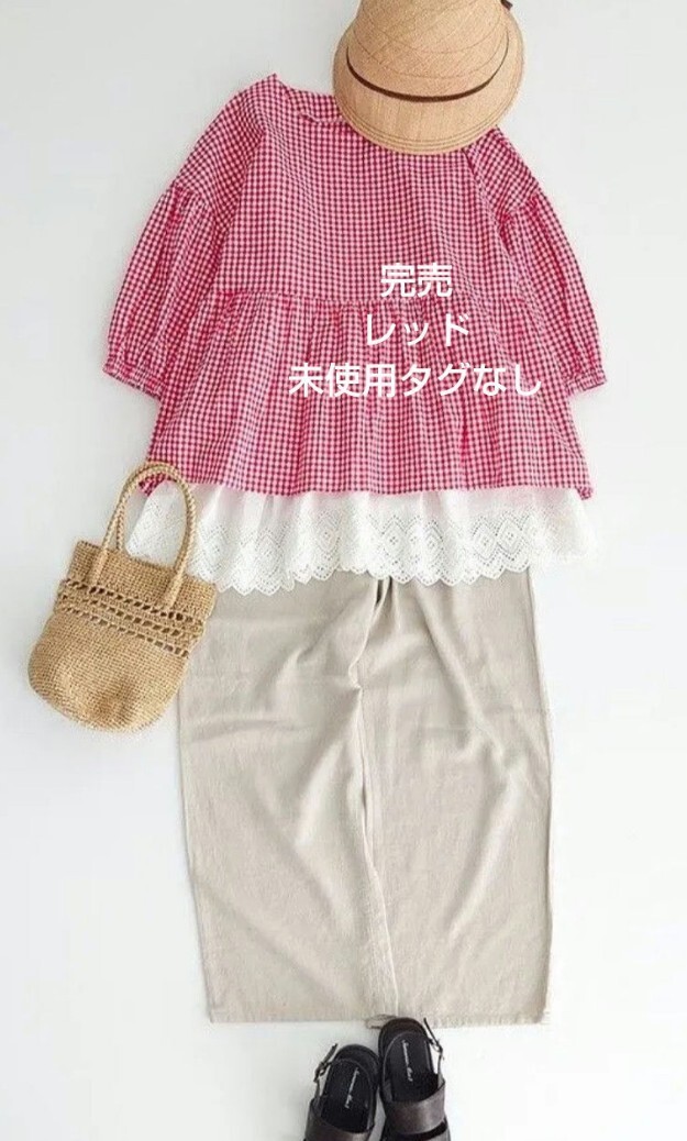 SM2サマンサモスモス ギンガムギャザーブラウス新品未使用タグなしレッド 完売拍卖