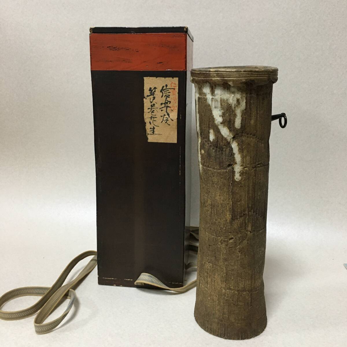 E410 古品 信楽焼 仁清信楽 壁掛け 高31.5cm 花瓶 花生 花瓶 花器 拍卖