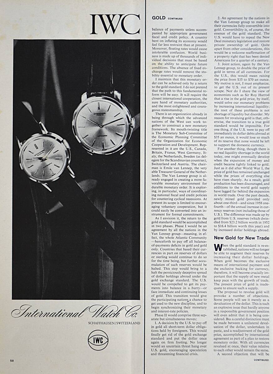 稀少・時計広告!1962年IWC 時計広告/International Watch Co./Automatic/Schaffbausen/Y拍卖