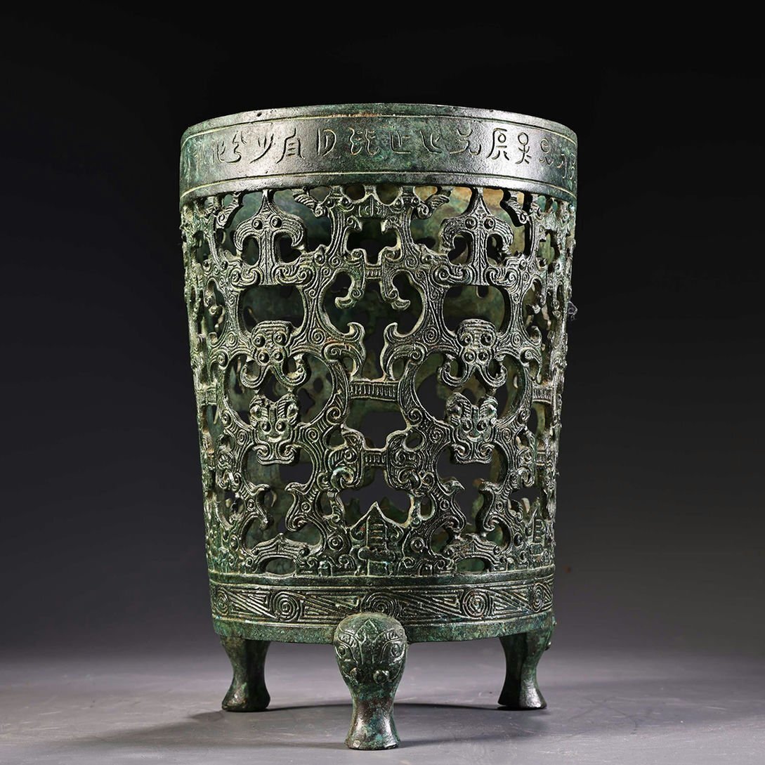 ◆羽彰・古美術◆Y0723漢時代 青銅器 青銅銘文圓倉 細密細工★古置物★古賞物★古擺件★蒐集家放出★唐物拍卖