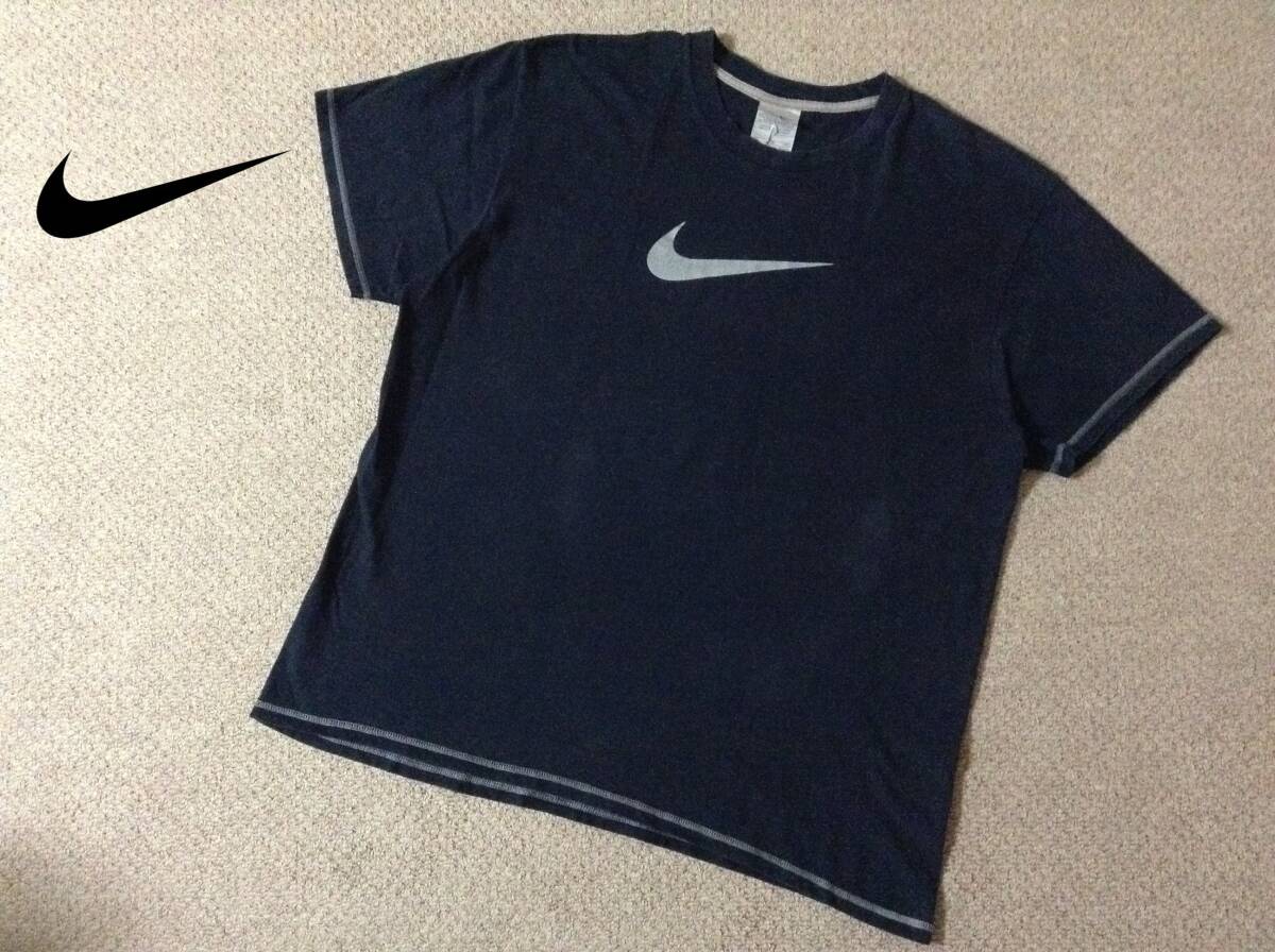 ★古着★ナイキ センターロゴ ステッチ Tシャツ 半袖 黒 ブラック XLサイズ プリントロゴ NIKE 中古 ヴィンテージ オールド 00s拍卖