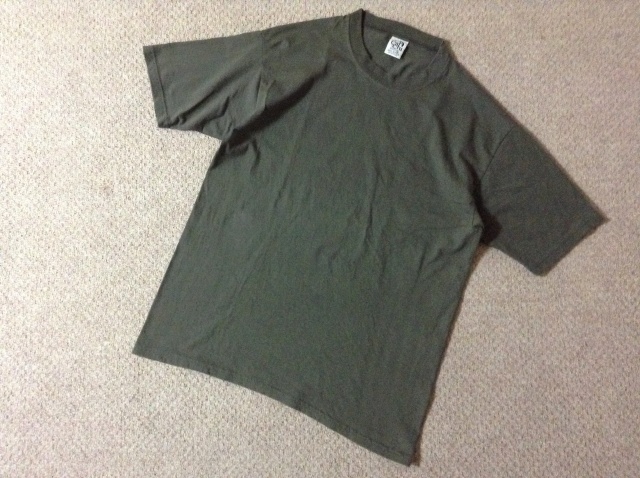 ★古着★アメリカ製 希少色 calcru マイクロボーダー 半袖Tシャツ Lサイズ コットン/ポリエステル 混合 カーキ ヴィンテージ オールド USA拍卖
