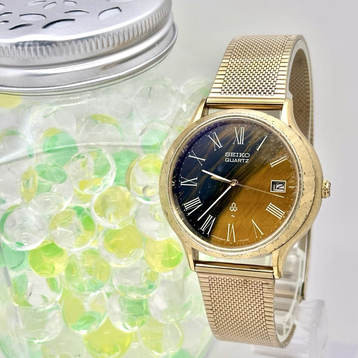 【希少/新品電池】 SEIKO セイコー メンズ 腕時計 タイガーアイ ゴールド 0842-7000拍卖