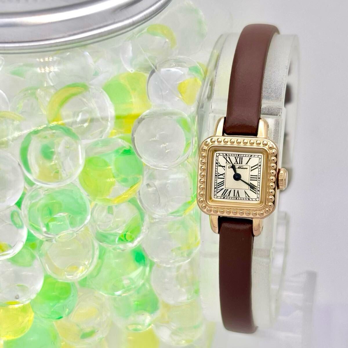 【美品/新品電池】HIROB ヒロブ シュールメジュール ゴールド レクタンギュラー レディース 腕時計 ローマン 341020012拍卖