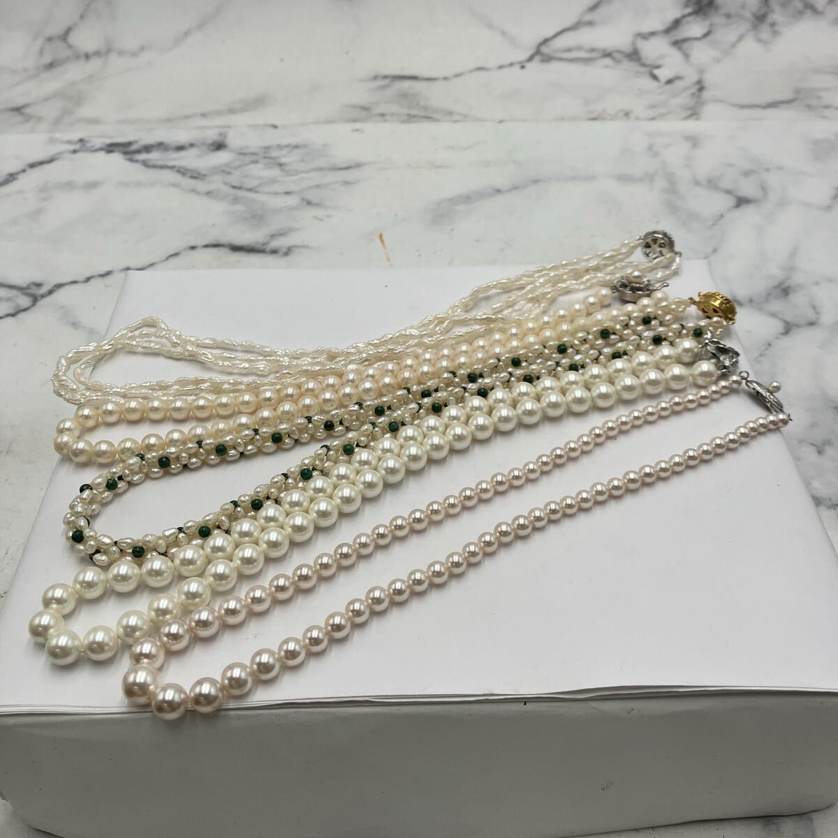 ♪【売り切り】貴金属アクセサリー パールネックレス5点まとめ SILVER刻印 レディース カラーストーン 真珠拍卖