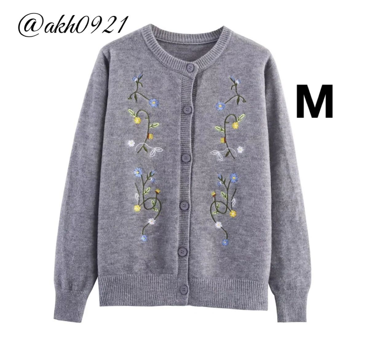 新品★秋新作★vintage ヴィンテージ レトロ gray フラワー 花 刺繍 ニット カーディガン トップス Mサイズ レディース★ZARA 好きな方に拍卖