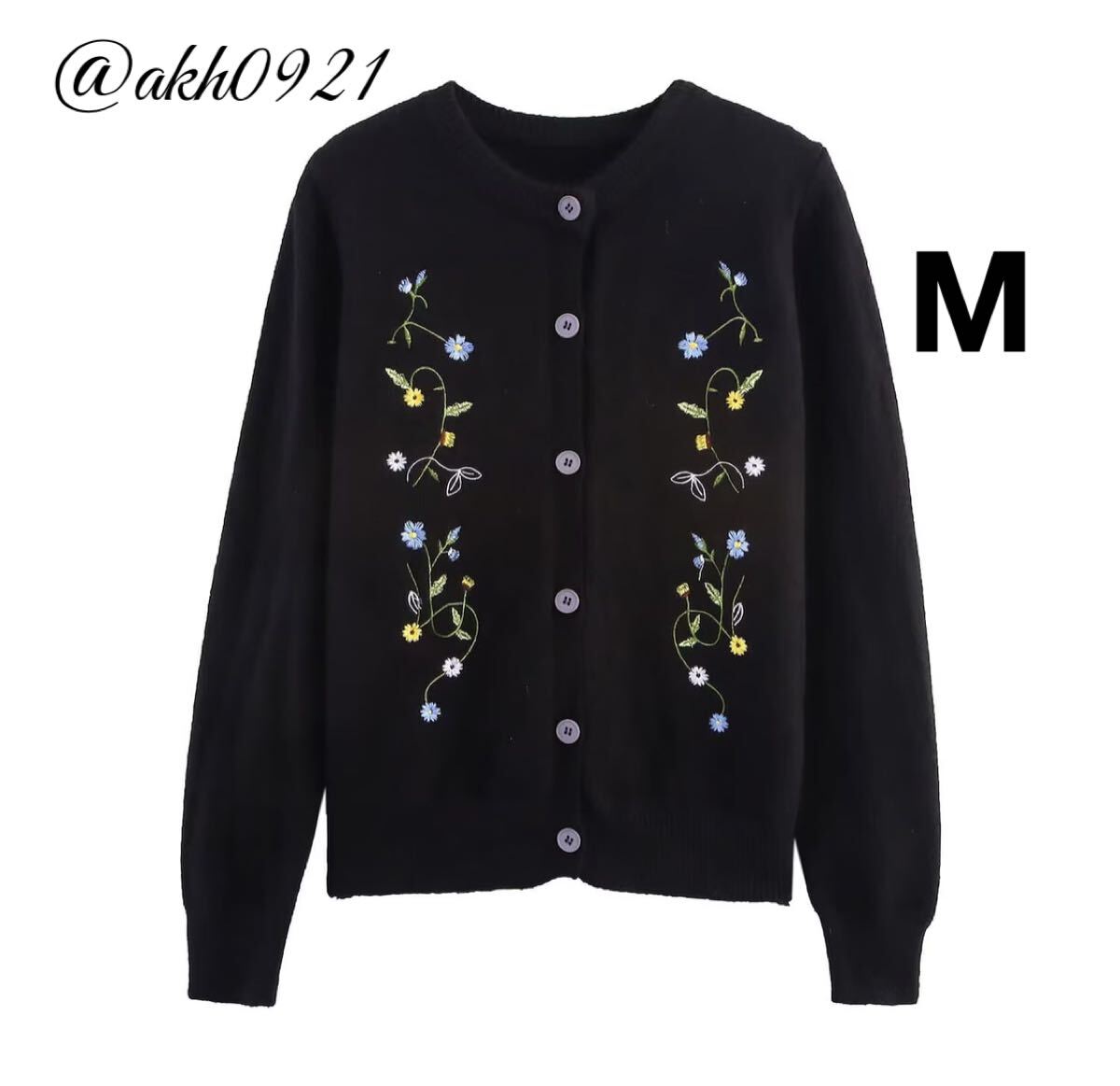 新品★秋新作★vintage ヴィンテージ レトロ black フラワー 花 刺繍 ニット カーディガン トップス Mサイズ レディース★ZARA 好きな方に拍卖