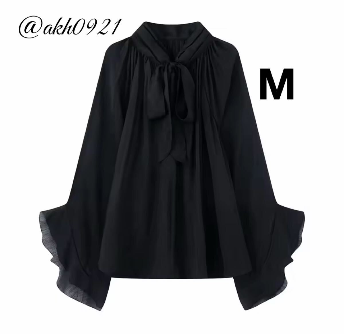 新品未使用★2025 秋新作★vintage ヴィンテージ レトロ black リボン ボウタイ ブラウス トップス Mサイズ レディース★ZARA 好きな方に拍卖