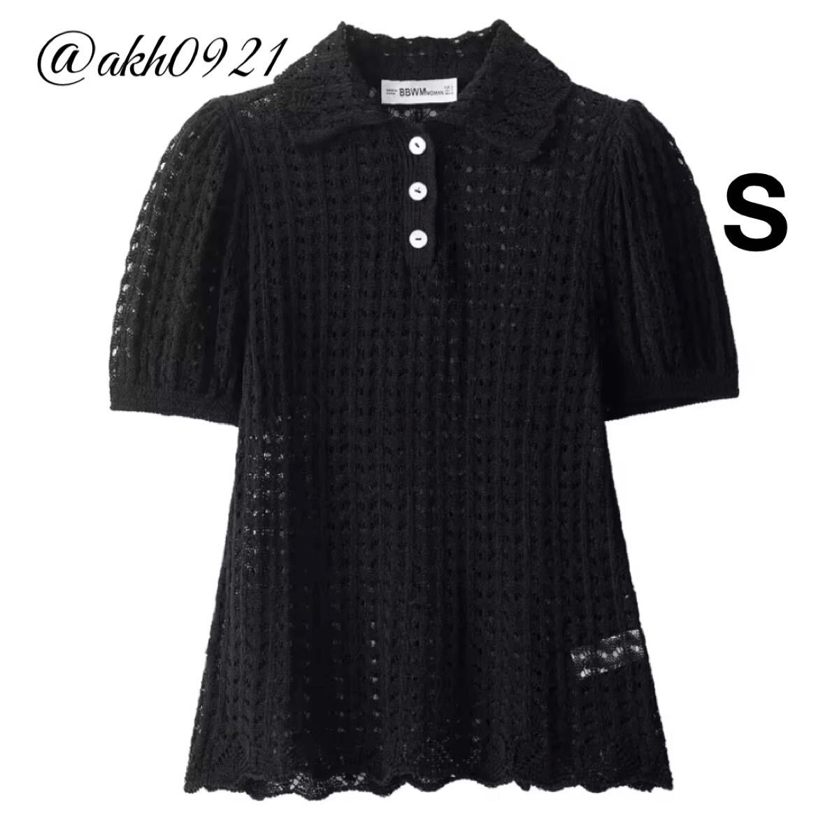 新品未使用★2025 A/W 秋新作★vintage ヴィンテージ レトロ black 半袖 メッシュ ニット トップス Sサイズ レディース★ZARA 好きな方に拍卖