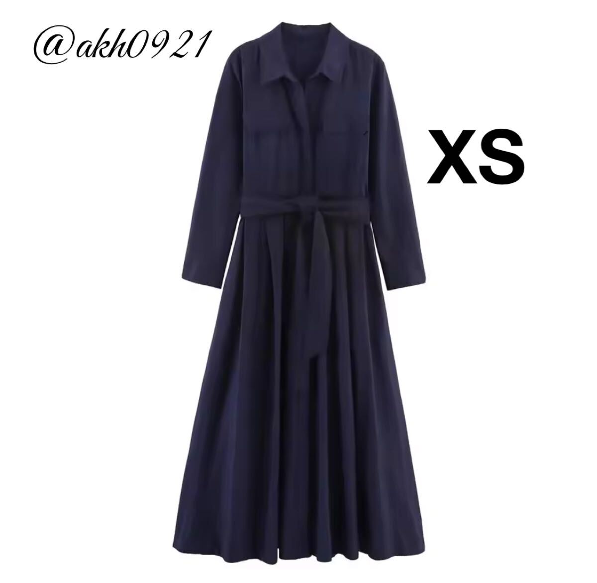 新品未使用★2025 A/W 秋新作★vintage ヴィンテージ レトロ navy ネイビー シャツワンピース XSサイズ レディース★ZARA 好きな方に拍卖