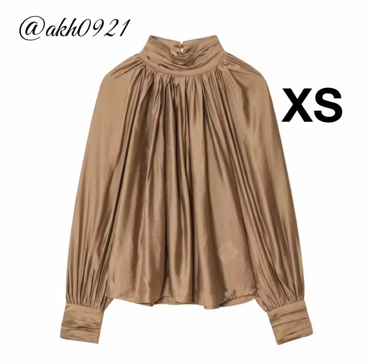 新品未使用★2025 A/W 秋新作★vintage ヴィンテージ レトロ サテン ハイネック ブラウス トップス XSサイズ レディース★ZARA 好きな方に拍卖