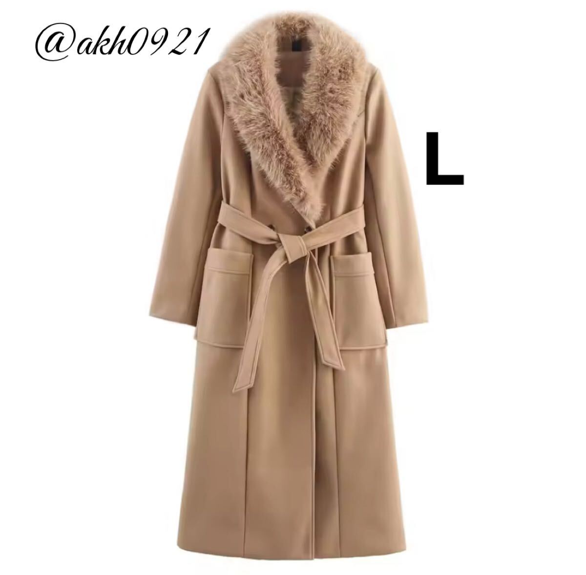 新品未使用★2025 A/W 秋新作★vintage ヴィンテージ レトロ ファー 襟 ロングコート アウター Lサイズ レディース★ZARA 好きな方に拍卖