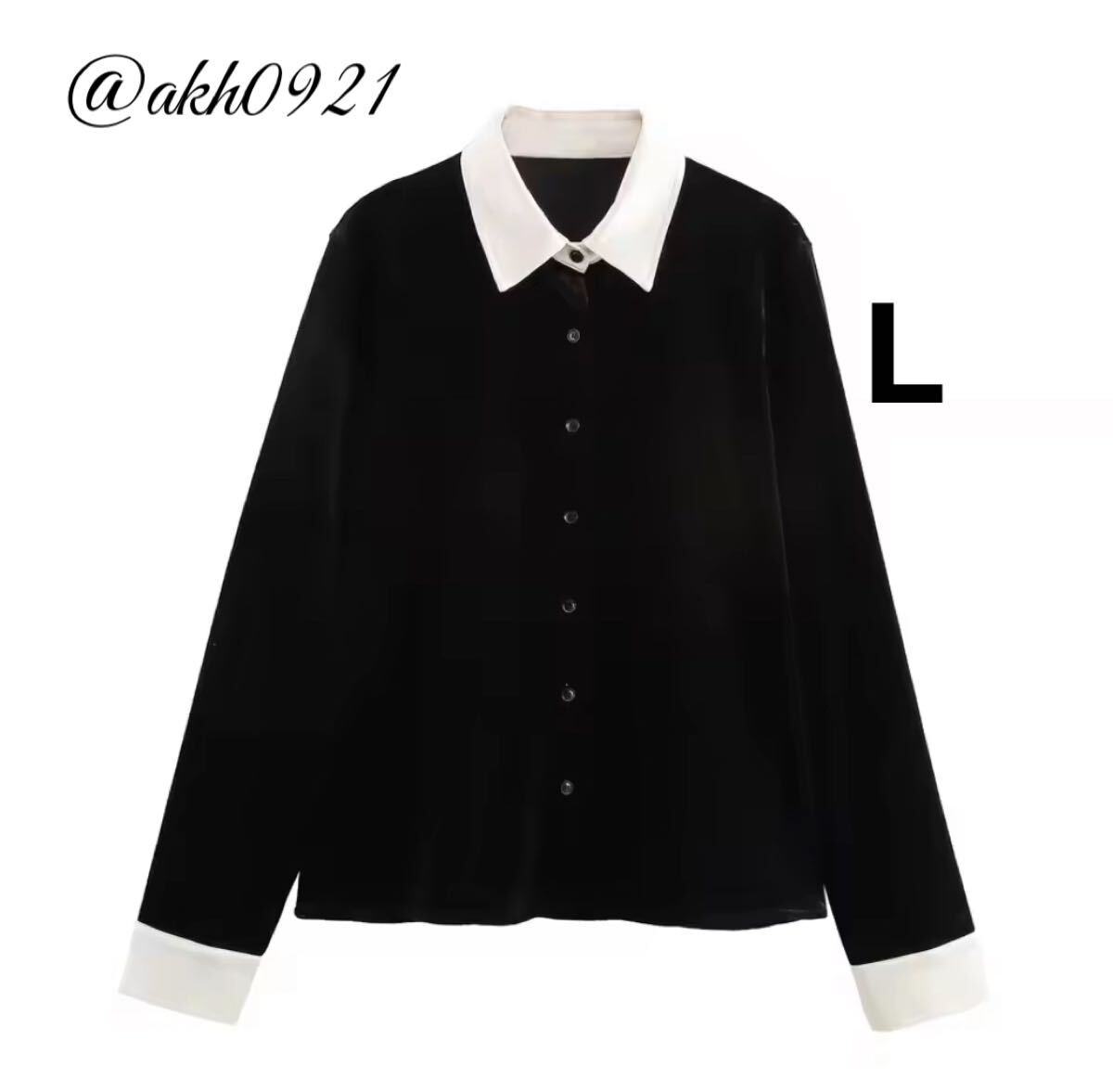 新品未使用★2025 秋新作★vintage ヴィンテージ レトロ バイカラー ベロア シャツ ブラウス トップス Lサイズ レディース★ZARA好きな方に拍卖