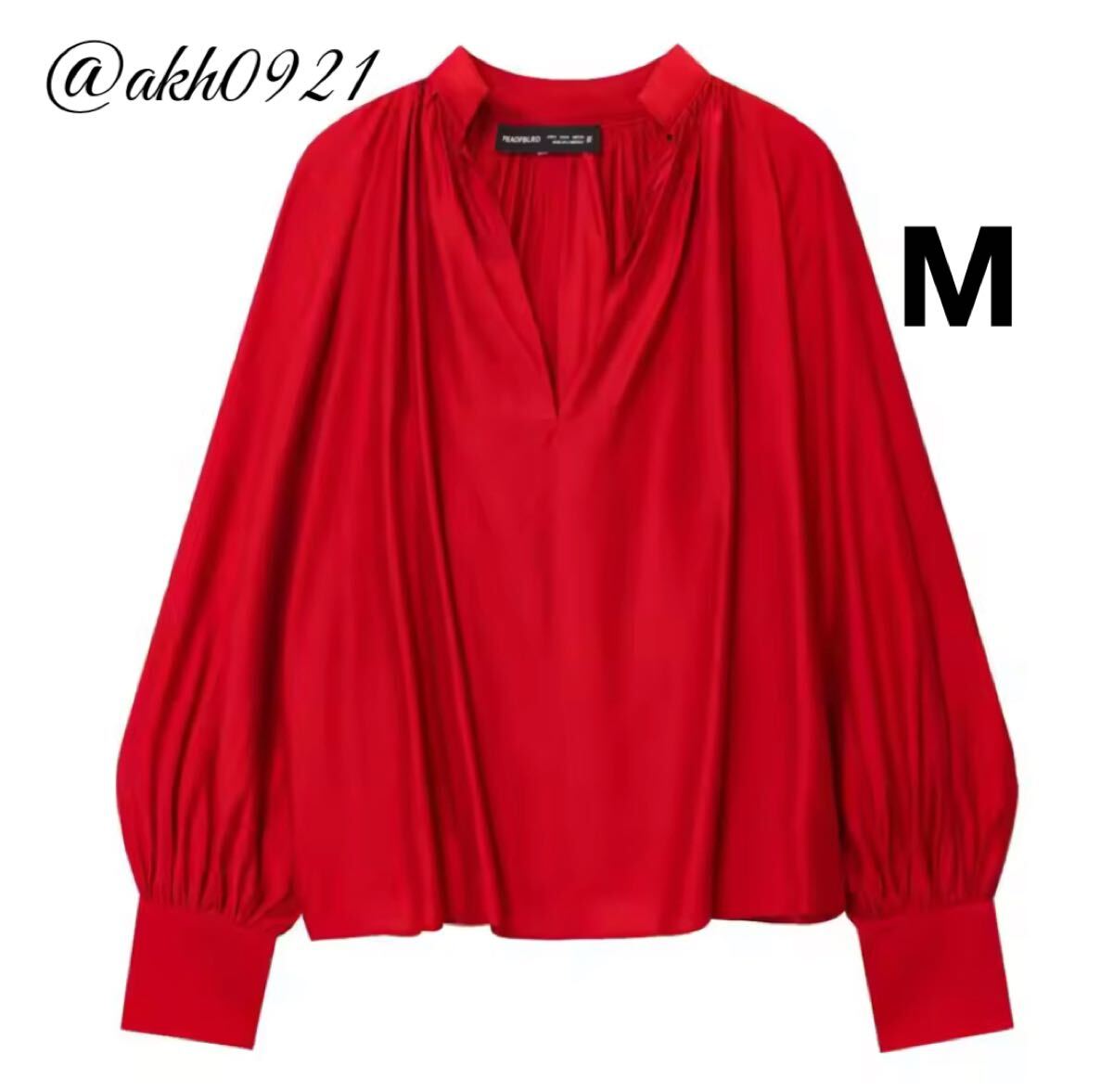 新品未使用★2025 A/W 秋新作★vintage ヴィンテージ レトロ red レッド シャツ ブラウス トップス Mサイズ レディース★ZARA 好きな方に拍卖