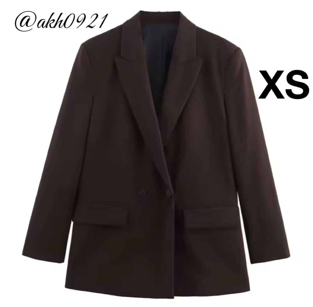 新品未使用★2025 秋新作★vintage ヴィンテージ レトロ brown ダブルジャケット ブレザー アウター XSサイズ レディース★ZARA 好きな方に拍卖