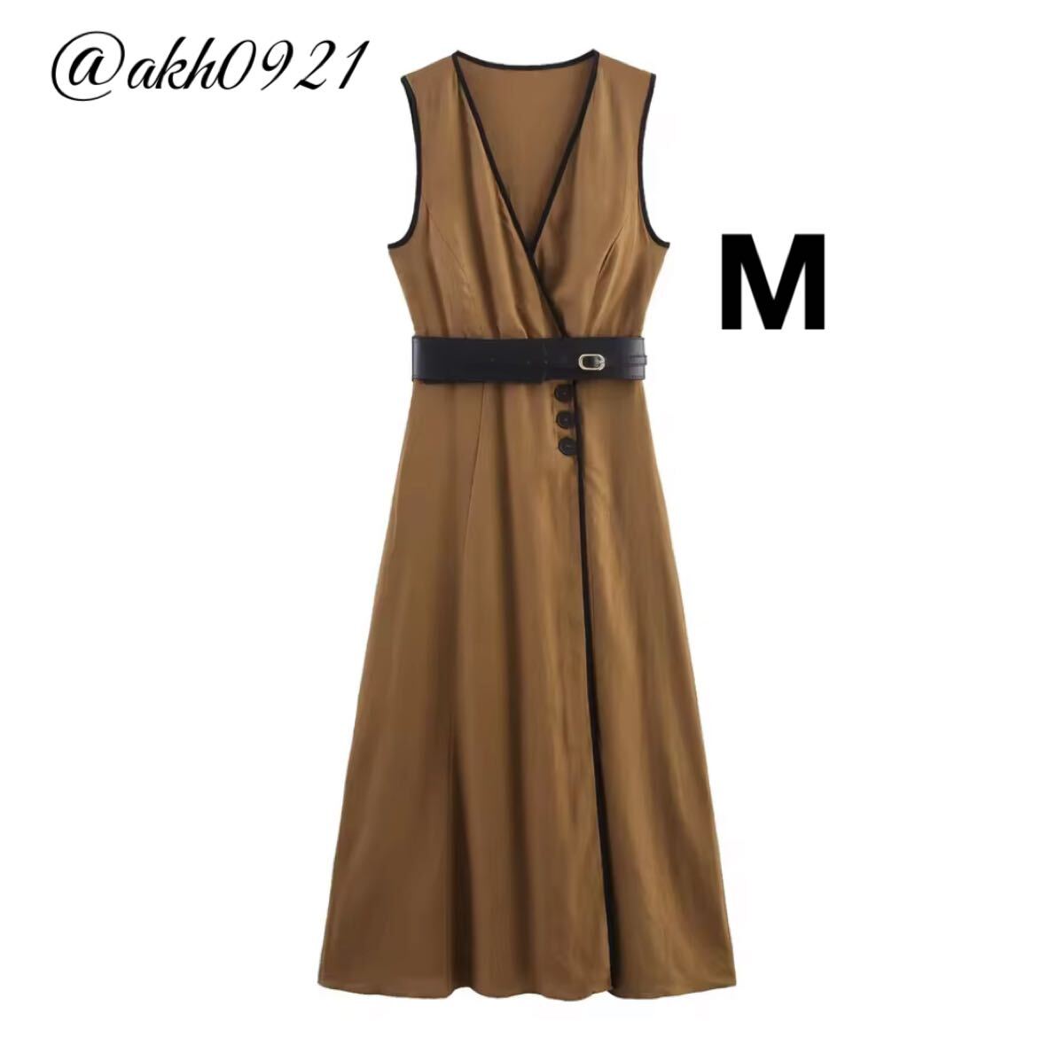 新品未使用★2025 秋新作★vintage ヴィンテージ レトロ ベルト付き ノースリーブ ロング ワンピース Mサイズ レディース★ZARA 好きな方に拍卖