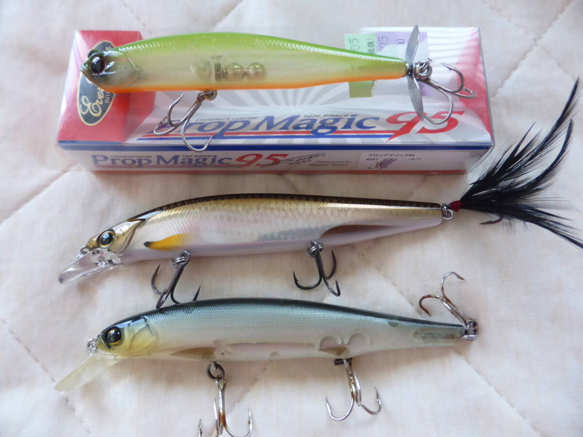 ▽エバーグリーン_プロップマジック95・バンタムSHIMANO_リップフラッシュ115F・イマカツ_リップライザー110の3個_ミノーセット!▽拍卖