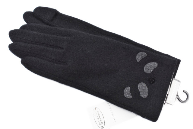 手袋 アンテプリマ レディース ウール カシミヤ混 アニマル パンダ デザイン スマホ対応 黒 21-22cm 女性拍卖