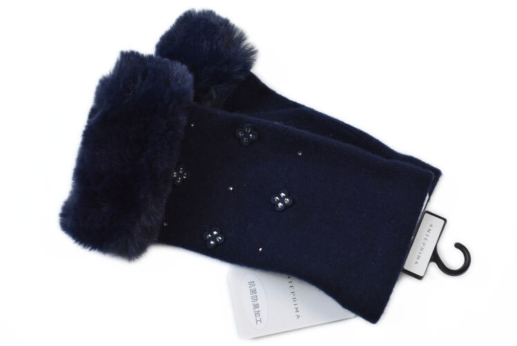 アンテプリマ 手袋 レディース ブランド 指なし手袋 ラインストーン フェイクファー ネイビー 21-22cm拍卖