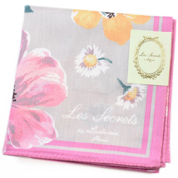 ハンカチ 1枚 レディース ラデュレ ブランド LADUREE グレー ピンク フラワー プリント女性 婦人拍卖