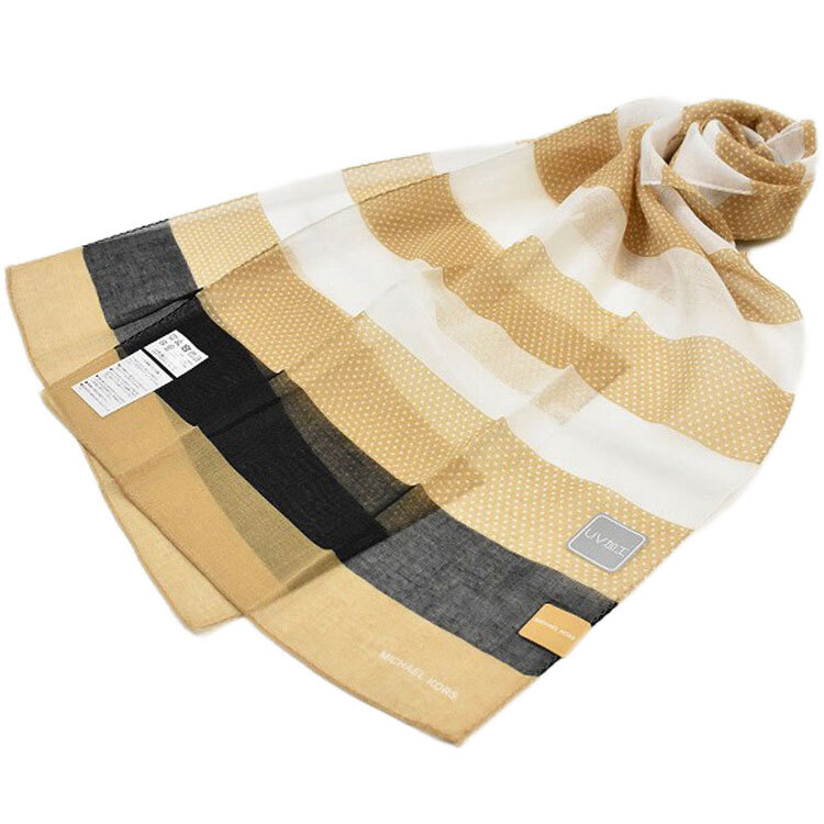 マイケルコース ストール スカーフ 大判 ハンカチ レディース UV ブランド ライト ベージュ ボーダー ドット拍卖