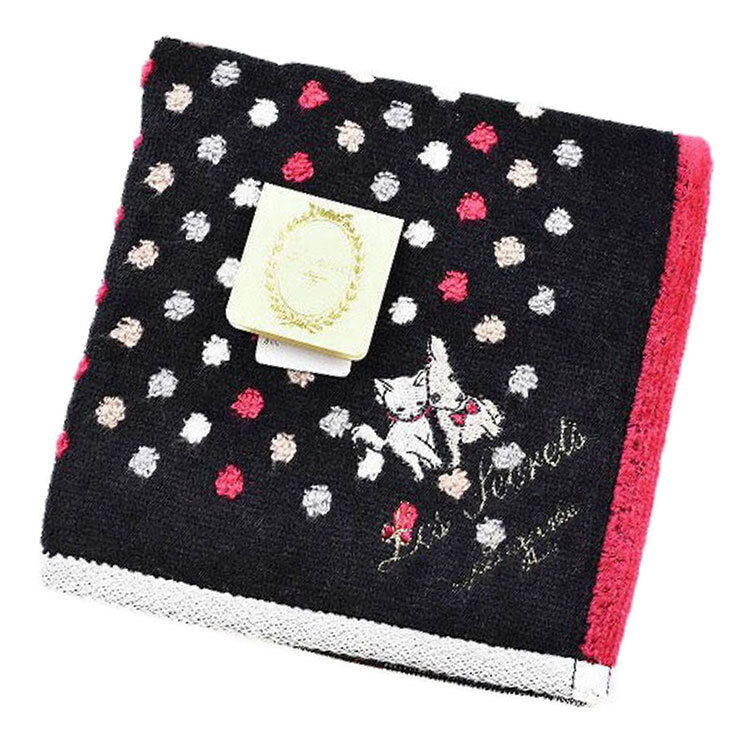 ラデュレ タオルハンカチ ハンカチ 1枚 レディース ブランド 黒 ブラック ドット ねこ 猫 いぬ 犬拍卖