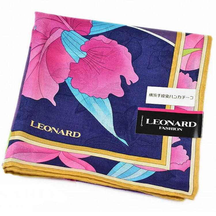 レオナール 大判 ハンカチ レディース 1枚 ブランド LEONARD シルク混 ネイビー パープル ピンク フラワー拍卖