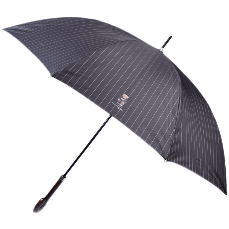 ポロ ラルフローレン 雨傘 長傘 メンズ ストライプ ポロベア プリント 65cm チャコール グレー 男性 通勤 通学 おしゃれ拍卖