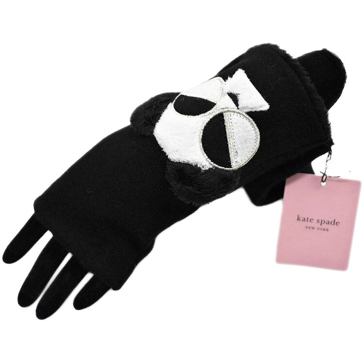 ケイトスペード ニューヨーク 手袋 レディース ブランド 指なし パンダ 黒 カシミヤ混 21-22cm 婦人拍卖