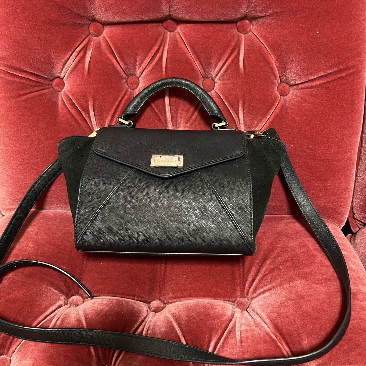 ケイトスペード kate spade 2way バッグ 黒 レザー サフィアーノ スエード サッチェル ショルダー クロスボディ ハンド Wesley Place拍卖
