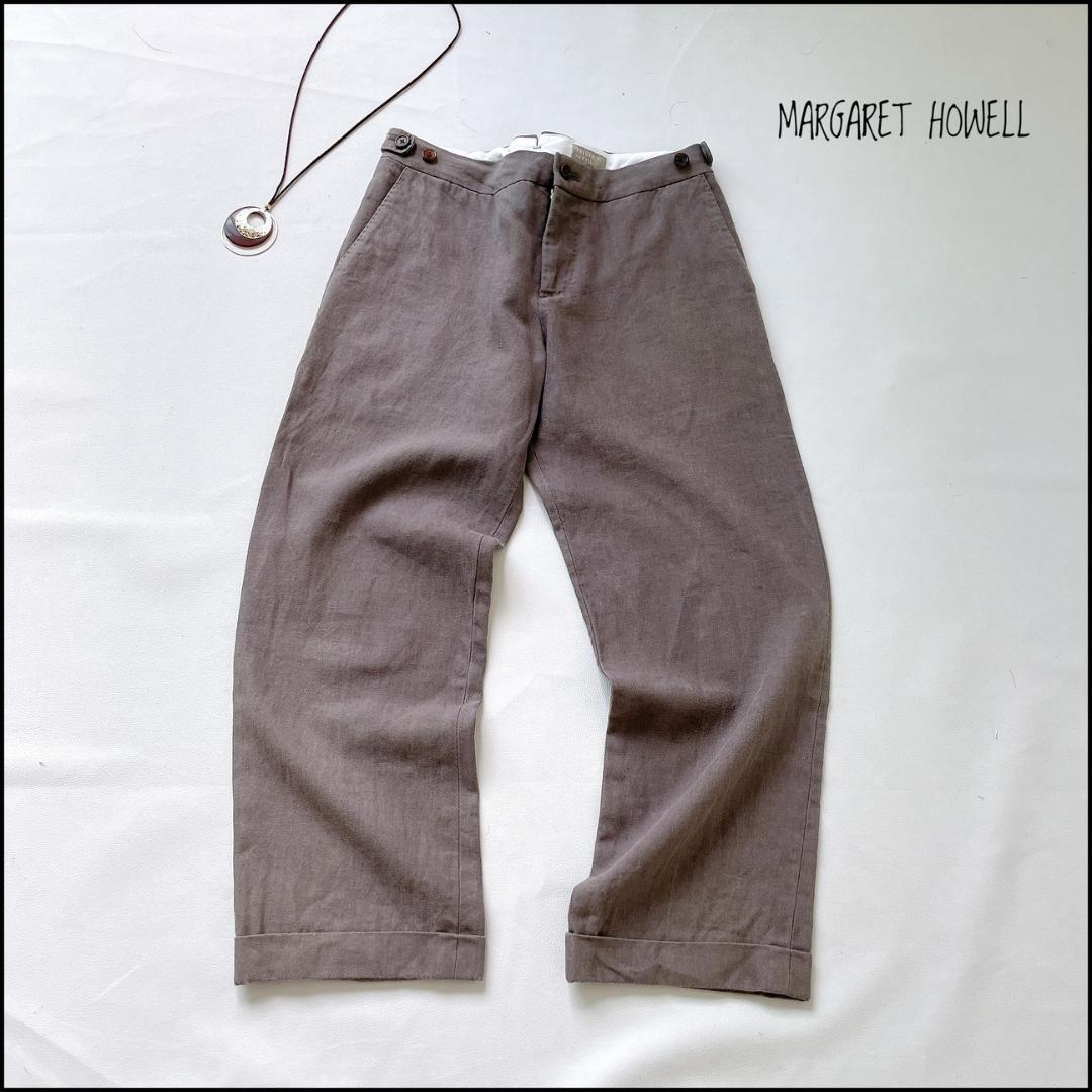 【美品】MARGARET HOWELL 素材の良さとシルエットで魅せる、楽ちん大人のトラウザーズ 定番トラウザーズ リネン混 美シルエット拍卖