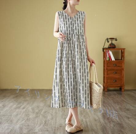 新品☆ロングワンピース きれいめ ボーダー柄 総柄 マキシワンピース ノースリーブ 花柄ワンピース 着痩せ オシャレM-2XLサイズ拍卖