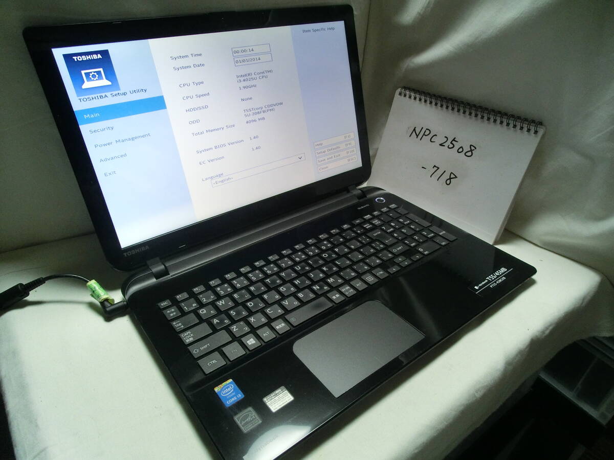 【ジャンク扱い】 TOSHIBA dynabook T55/45MB PT55-45MSXB(動作確認済)/Intel Core i3-4025U/メモリ4GB/OS:-/管:NPC2508-718拍卖