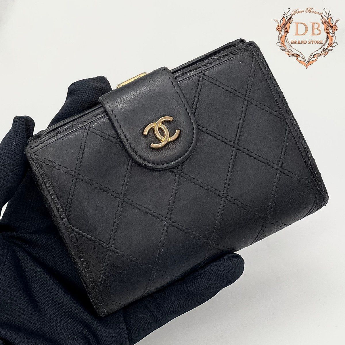 シャネル ビコローレ がま口 コンパクト ウォレット ブラック ゴールド金具 CHANEL レディース 財布 ココマーク 二つ折り 鑑定済み 小銭入拍卖