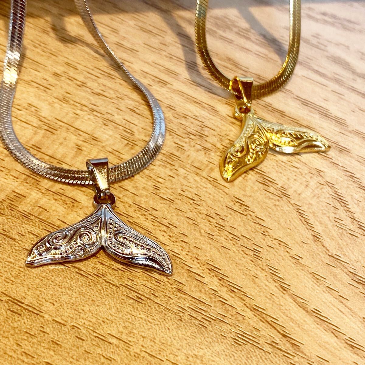 【新品未使用】ハワイアンジュエリー ネックレス ホエールテール ステンレス ハワジュ ゴールド シルバー Hawaiian jewely 40cm拍卖