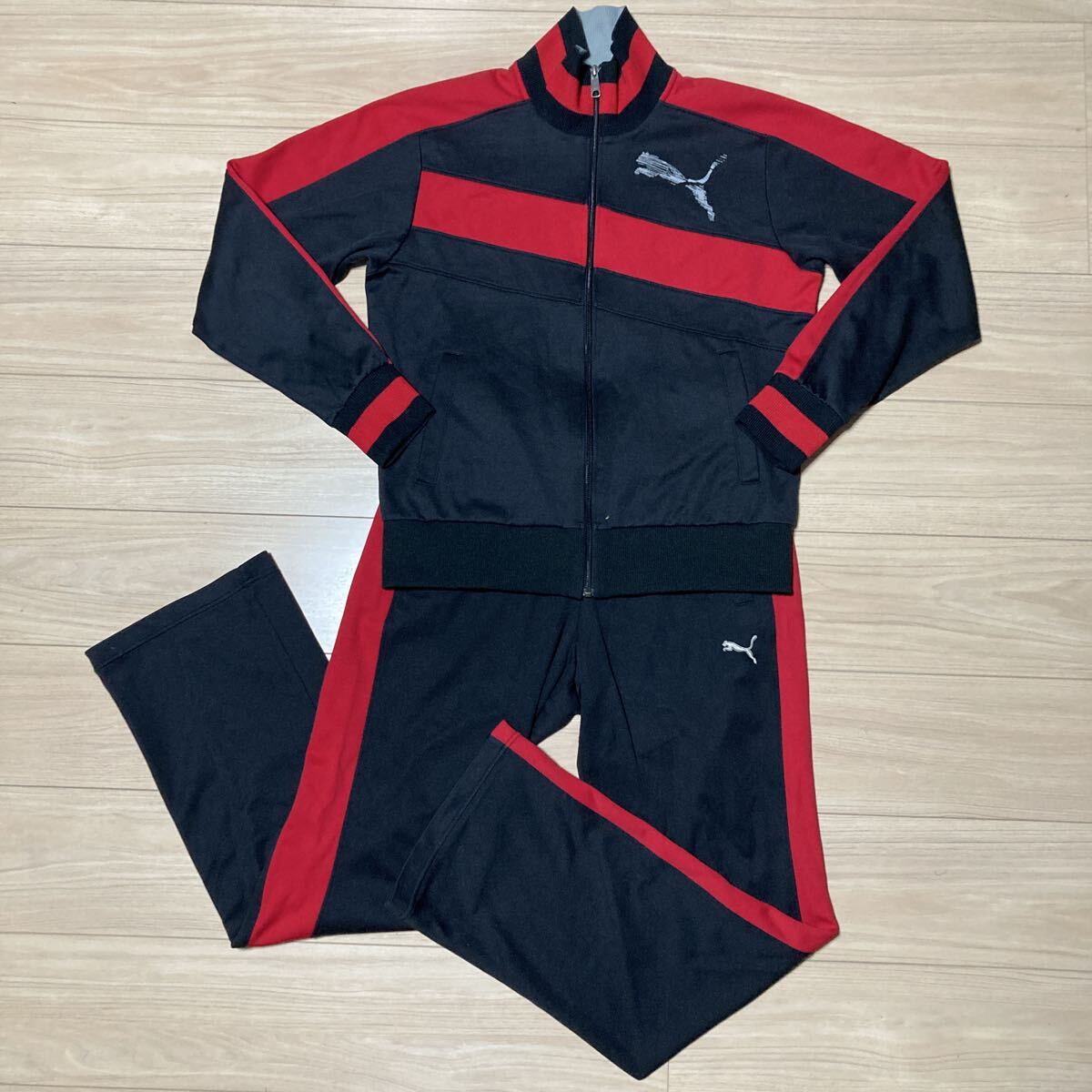 PUMA プーマ ジャージ ジップアップ 上下セット セットアップ Lサイズ 黒 赤拍卖