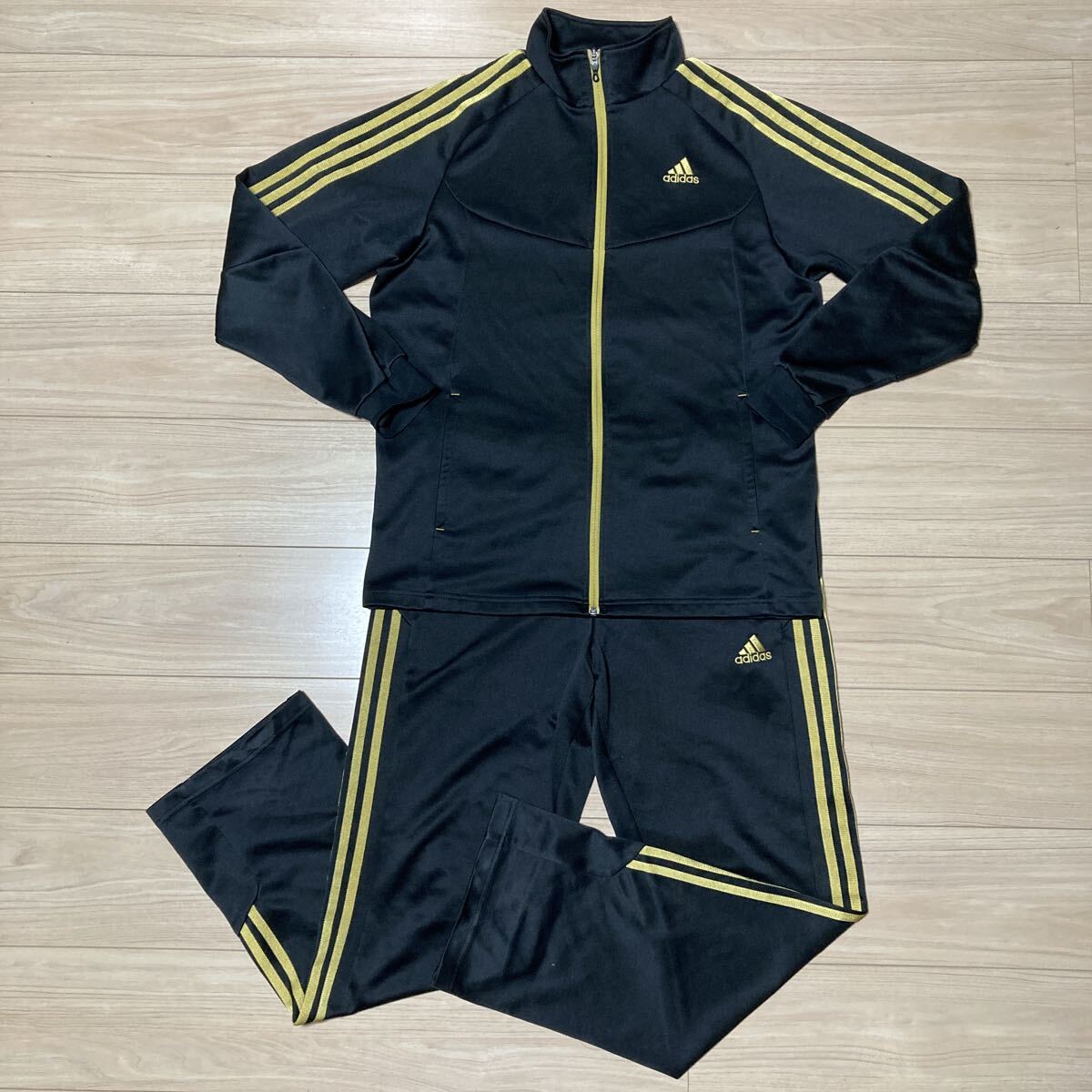 adidas アディダス ジャージ ジップアップ 上下セット セットアップ Lサイズ 黒 金拍卖