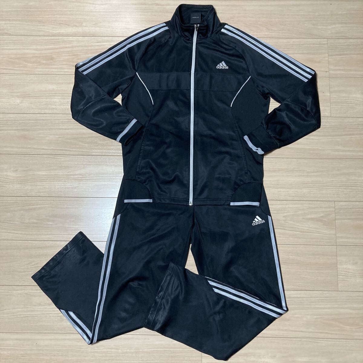 adidas アディダス CLIMALITE ジャージ ジップアップ 上下セット セットアップ Oサイズ 黒 銀 大きいサイズ拍卖