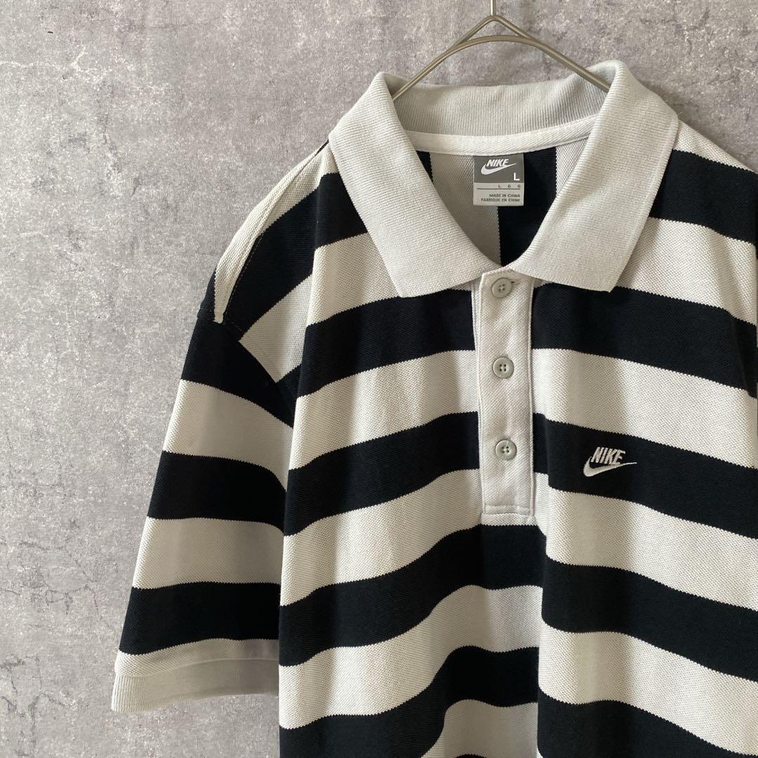 送料込 Nike ボーダー ポロシャツ 半袖 ストリートスポーツLサイズブラック拍卖
