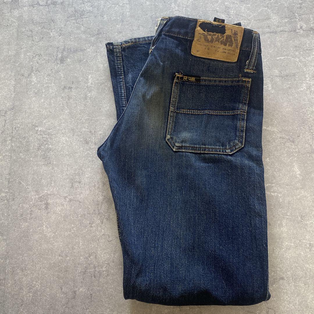 フレアデニムパンツ ダークブルー ヒゲ W33拍卖