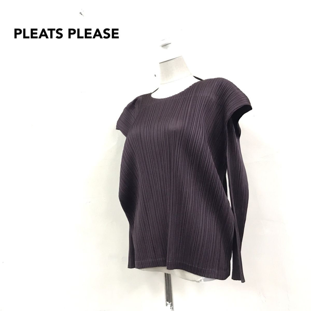 2S3373-D◆ PLEATS PLEASE ISSEY MIYAKE プリーツプリーズ プリーツカットソー 長袖 レイヤード風 ◆ ブラウン ポリエステル拍卖