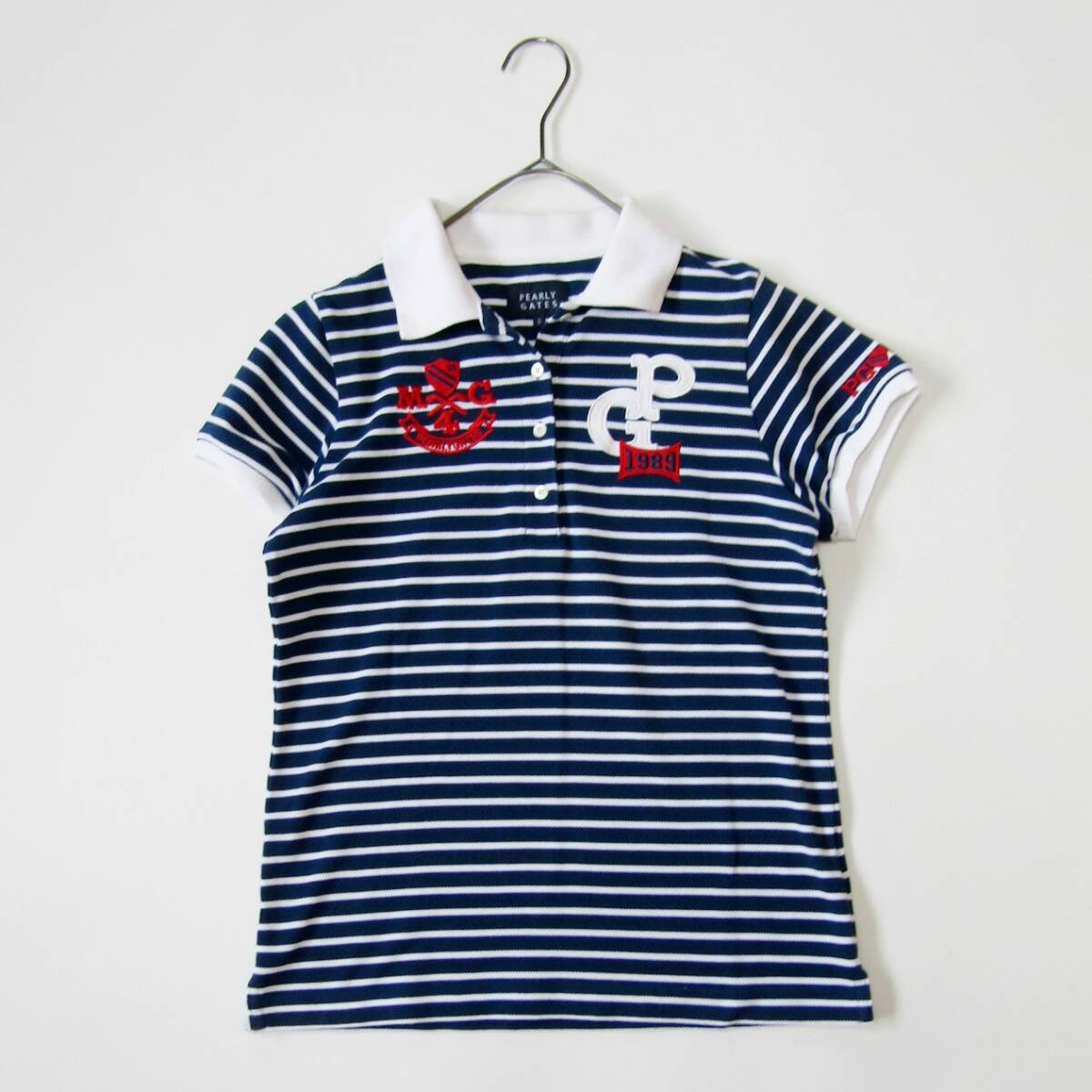 PEARLY GATES パーリーゲイツ ボーダーポロシャツ ネイビー サイズ0拍卖