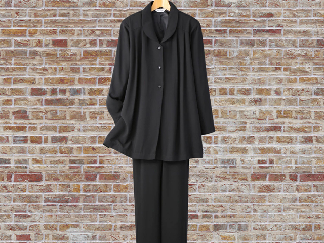 aa00003-1 黒 Mサイズ 股下68cm 9980円 Le fait フォーマルセットアップスーツ 体型カバー 丈長め 礼服 喪服 冠婚葬祭拍卖