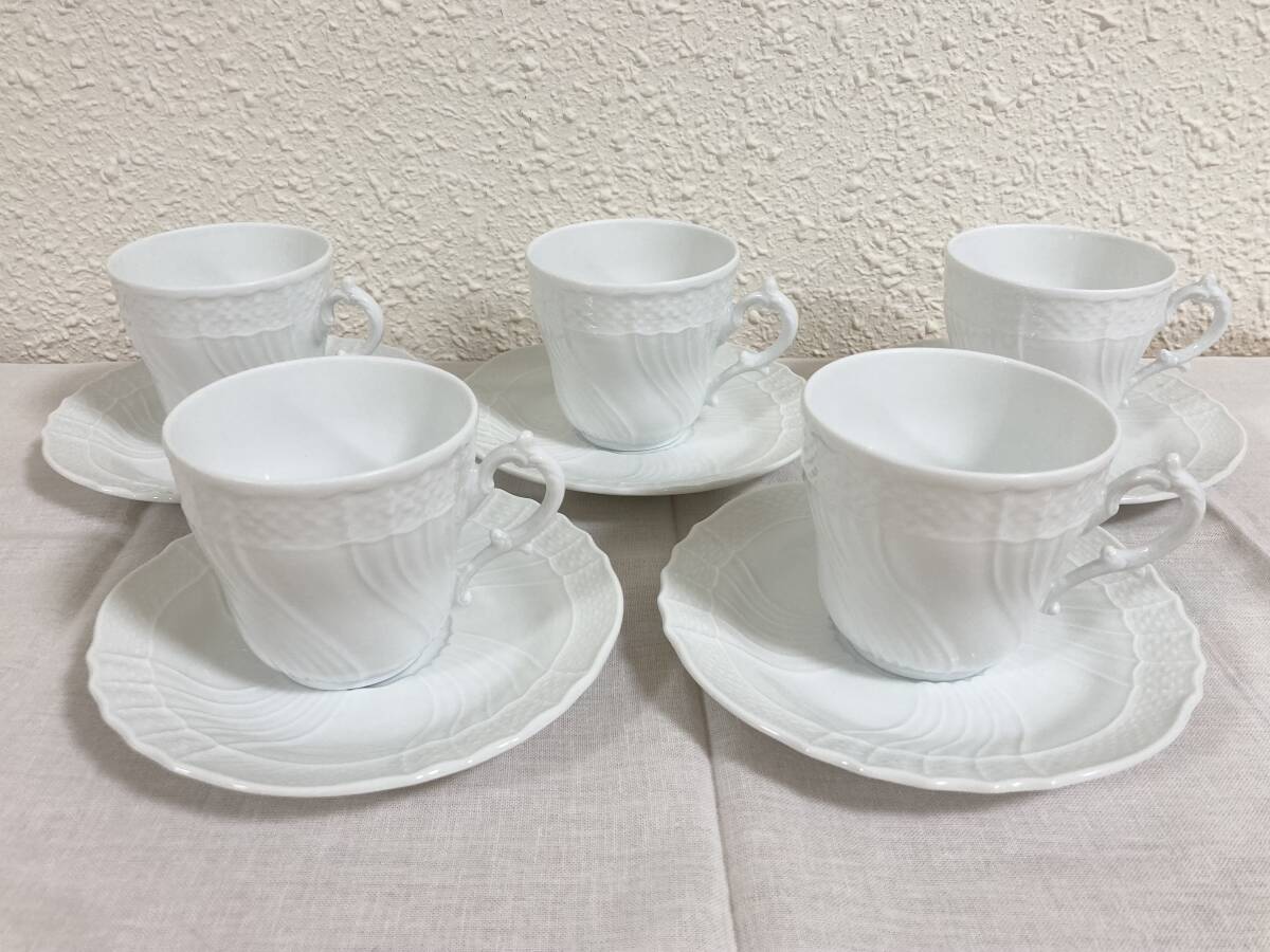 【洋食器③】ジノリ ベッキオホワイト 5客 セット * カップ ソーサー エスプレッソ Richard Ginori インテリア 陶磁器 イタリア 白地磁拍卖